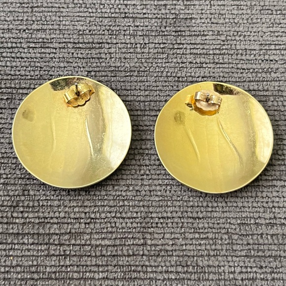 Vintage 80’s Gold Tone and Teal Glitter Earrings - Picture 2 of 4